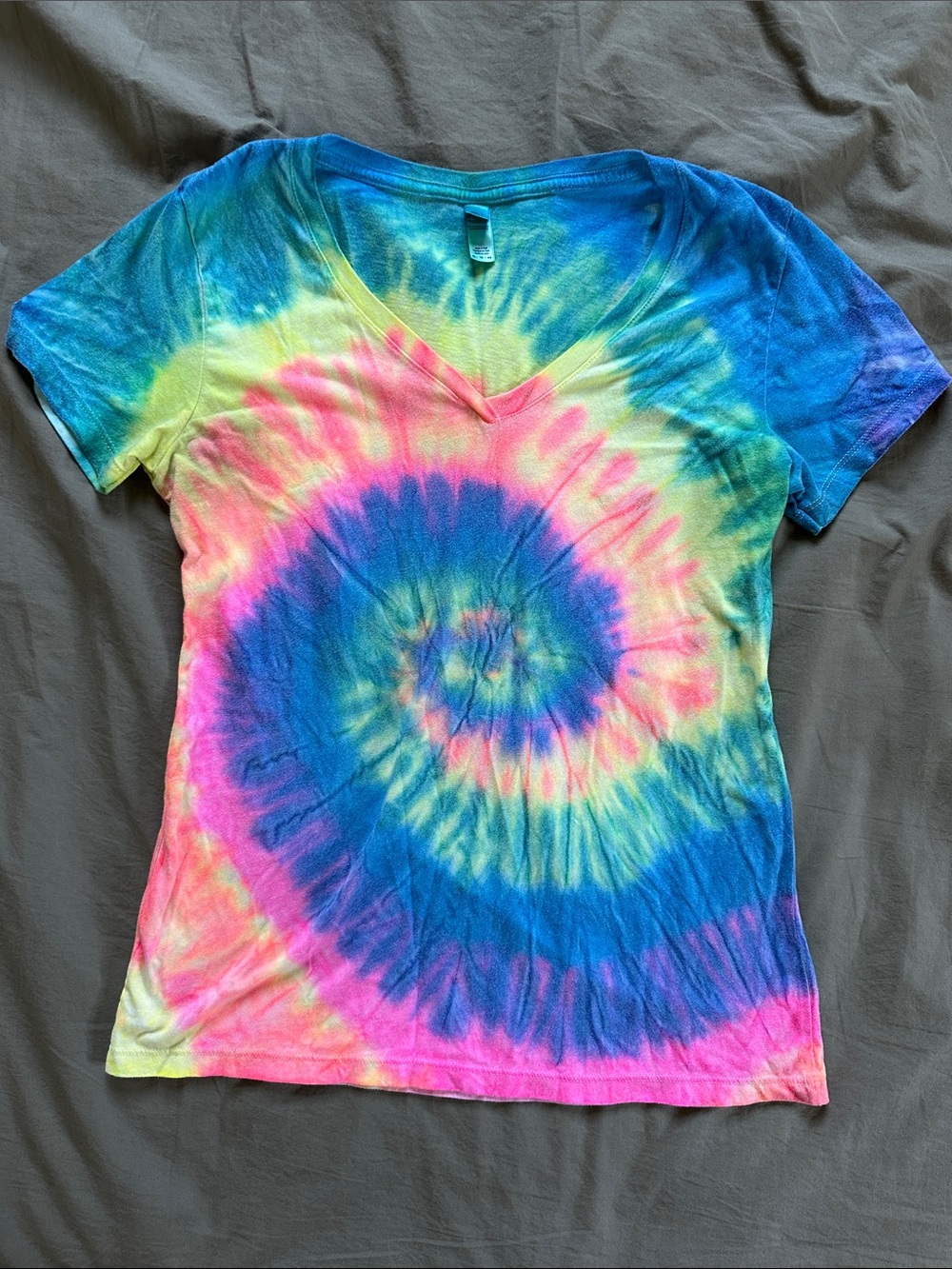 Women's Tie-Dye V-Neck Tee in Blue, Pink & Yellow